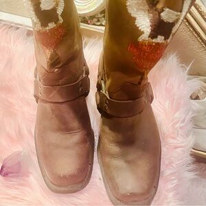 Brown Harley Davidson Leather Boots with Embroidered Eagle